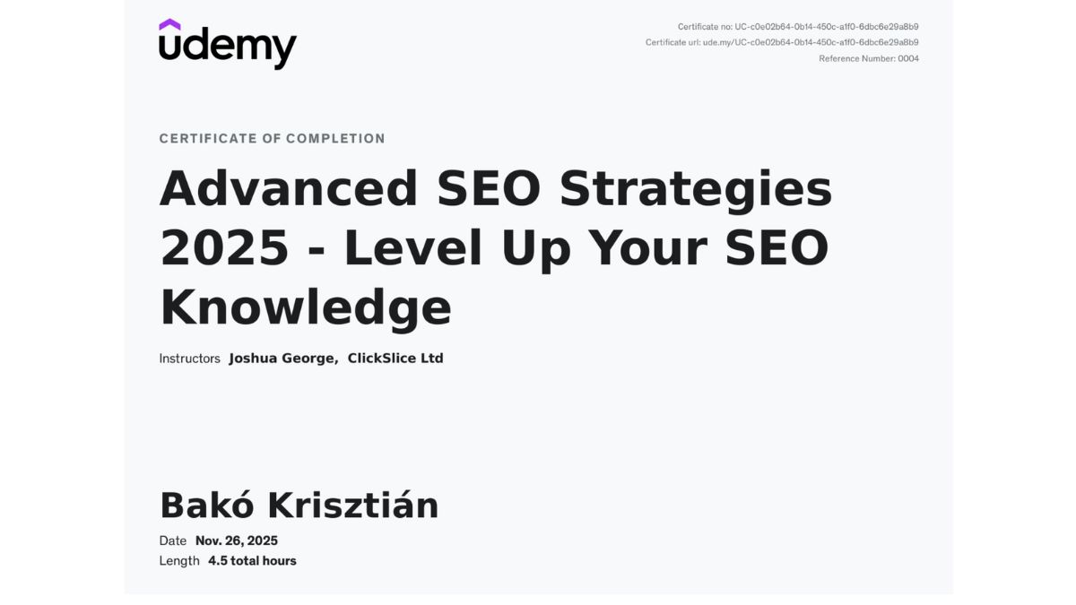 SEO tanúsítvány-Bakó Krisztián-2025-11-26