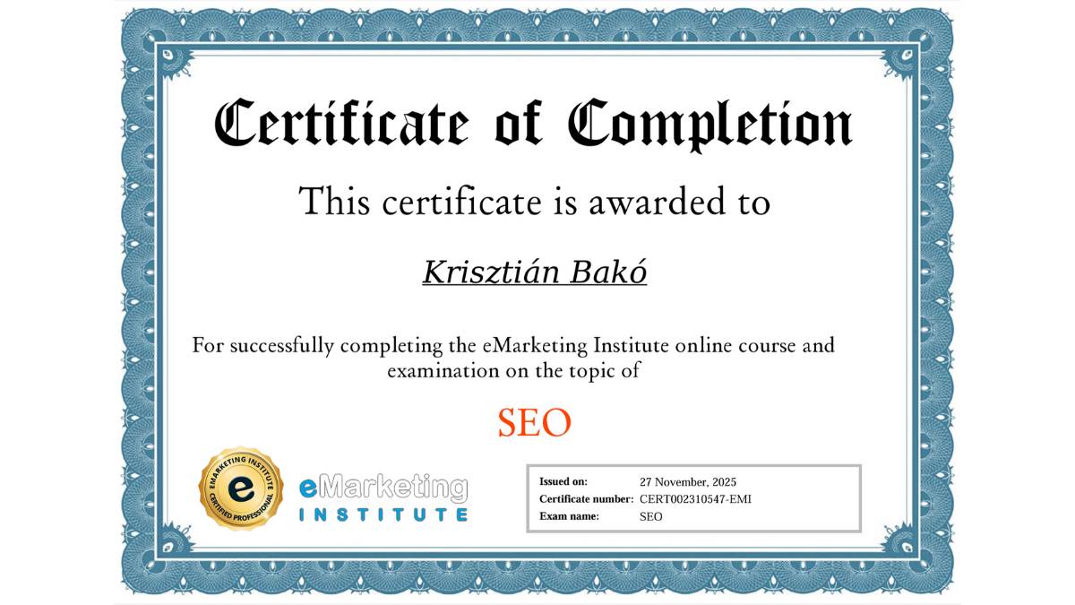 SEO tanúsítvány-Bakó Krisztián-2025-11-27