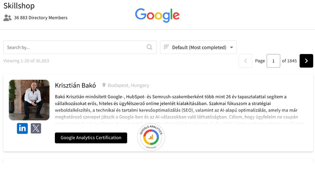 Google Skillshop minősítés-Bakó Krisztián