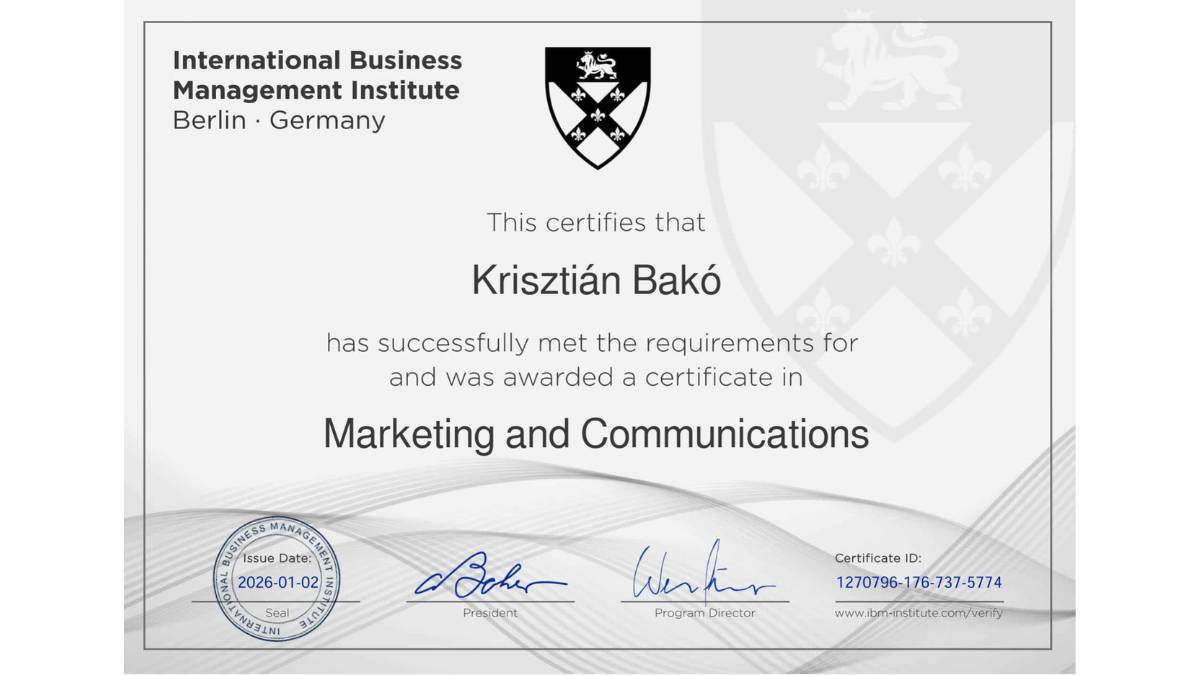 Marketing-and-Communications-8211-ExamCourse-CertificateInternational-Business-Management-Institute-Bakó Krisztián