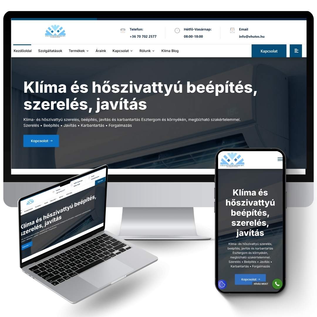 Klíma szerelés weboldal készítése – reszponzív klíma és hőszivattyú szolgáltatói weboldal