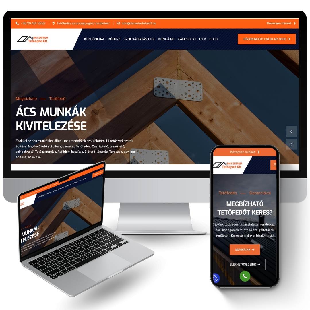 Tetőfedő weboldal készítése – ács és tetőfedő szolgáltatói weboldal reszponzív megjelenítéssel