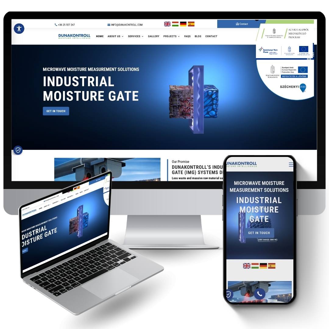 Dunakontroll weboldal. ipari nedvességmérés rendszer Dunakontroll weboldalon különböző eszközökön