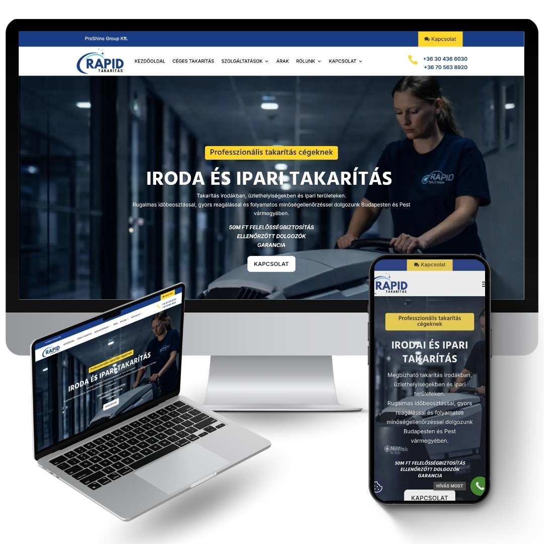 Takarító cég weboldal készítés – irodatakarítás Budapest takarító cég weboldal készítés irodatakarítás Budapest mobil és desktop nézetben