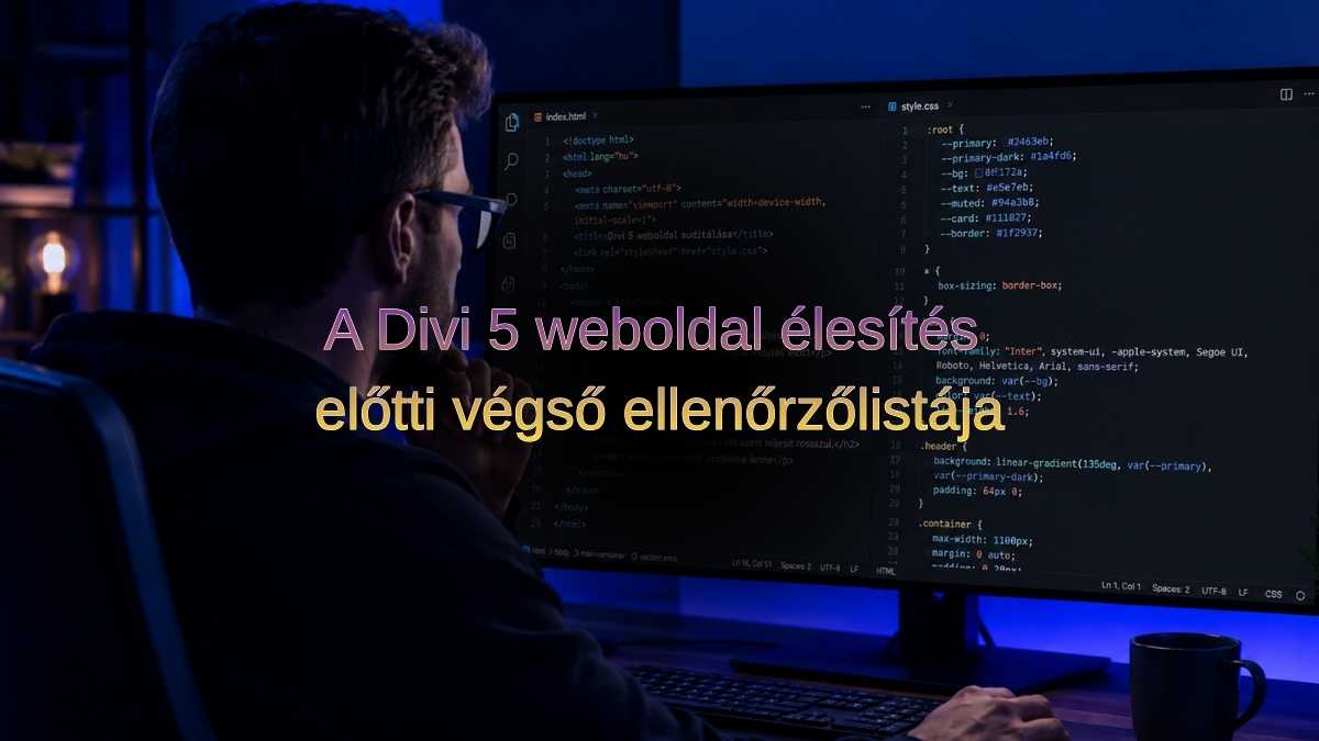 Divi 5 weboldal auditálása és élesítése előtti ellenőrzőlista HTML és CSS fejlesztői környezetben